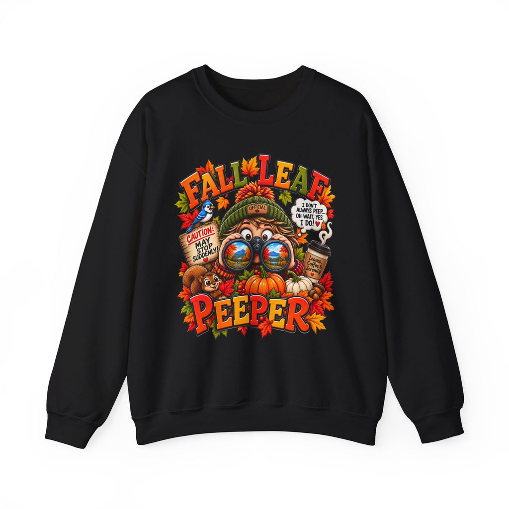 Fall Leaf Peeper Sweatshirt — Cute Autumn Bird Illustration with 'Fall Leaf Peeper' Text