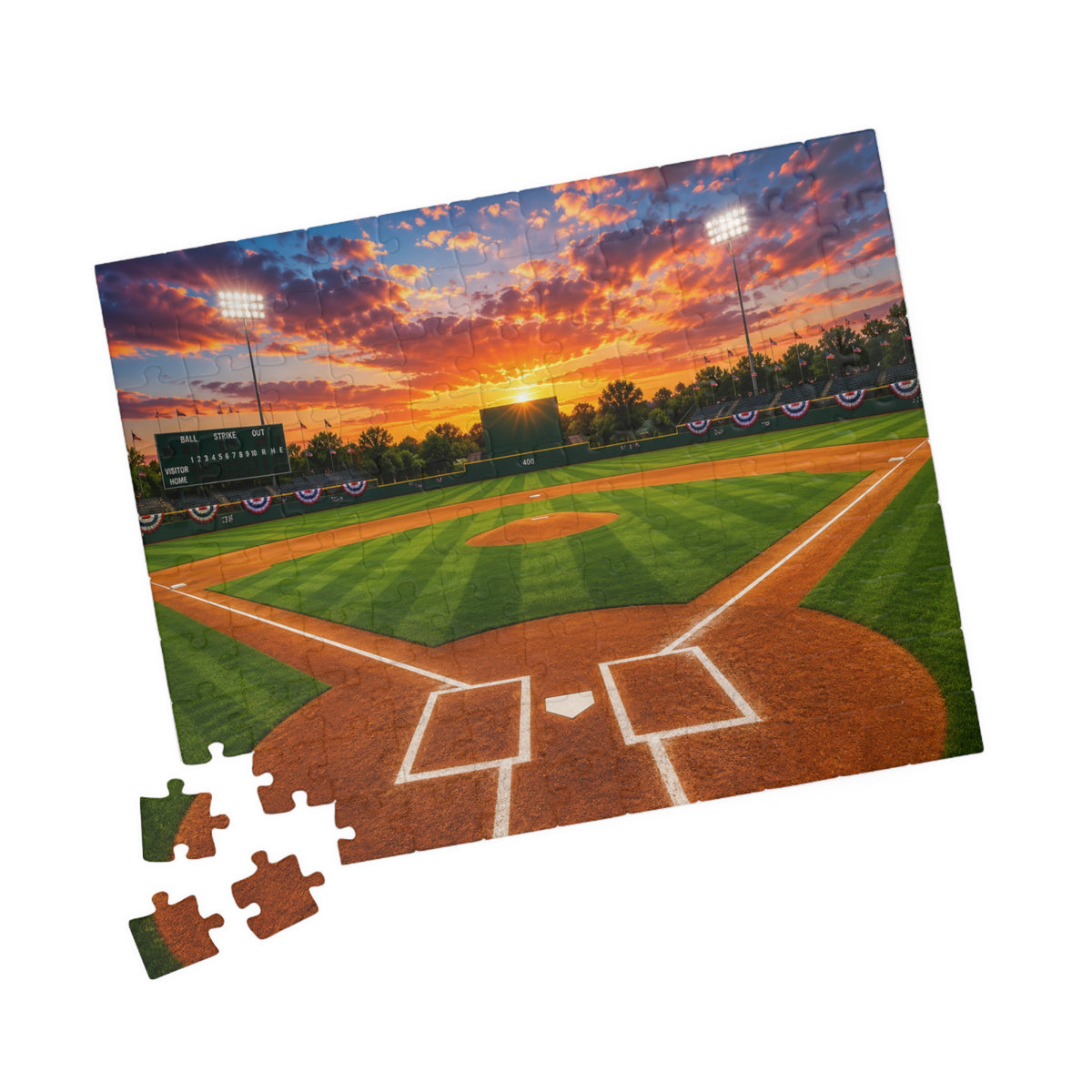 Sunset Baseball Field Jigsaw Puzzle — Stadium Scenery Puzzle (110/252/520/1014 pcs)