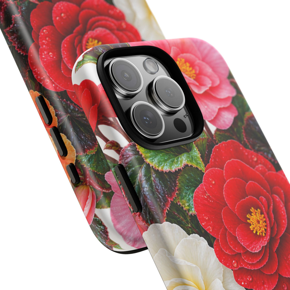 Floral Begonia Phone Case — Vibrant Red, Pink & Yellow Blossom Protective Cover