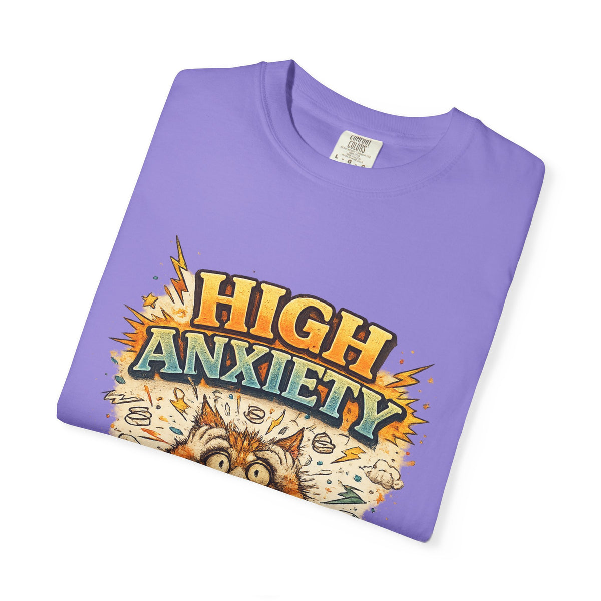 High Anxiety Cat Illustration T-shirt | Nervous Kitty Graphic Tee