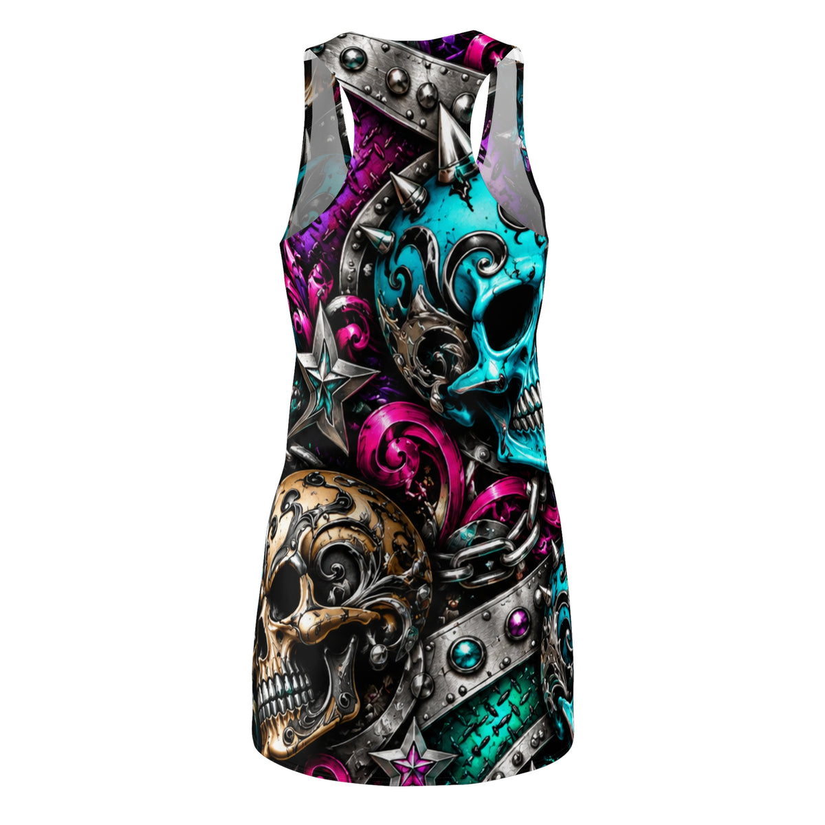 Skull Chain Racerback Dress — Vibrant Gothic AOP Print