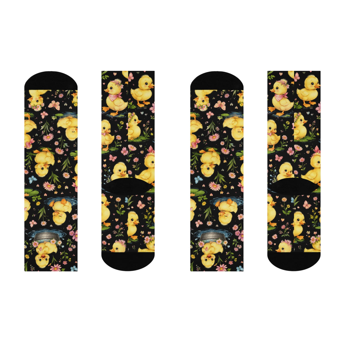 Crew Socks — Vintage Yellow Chicks Floral Pattern (Easter Spring)