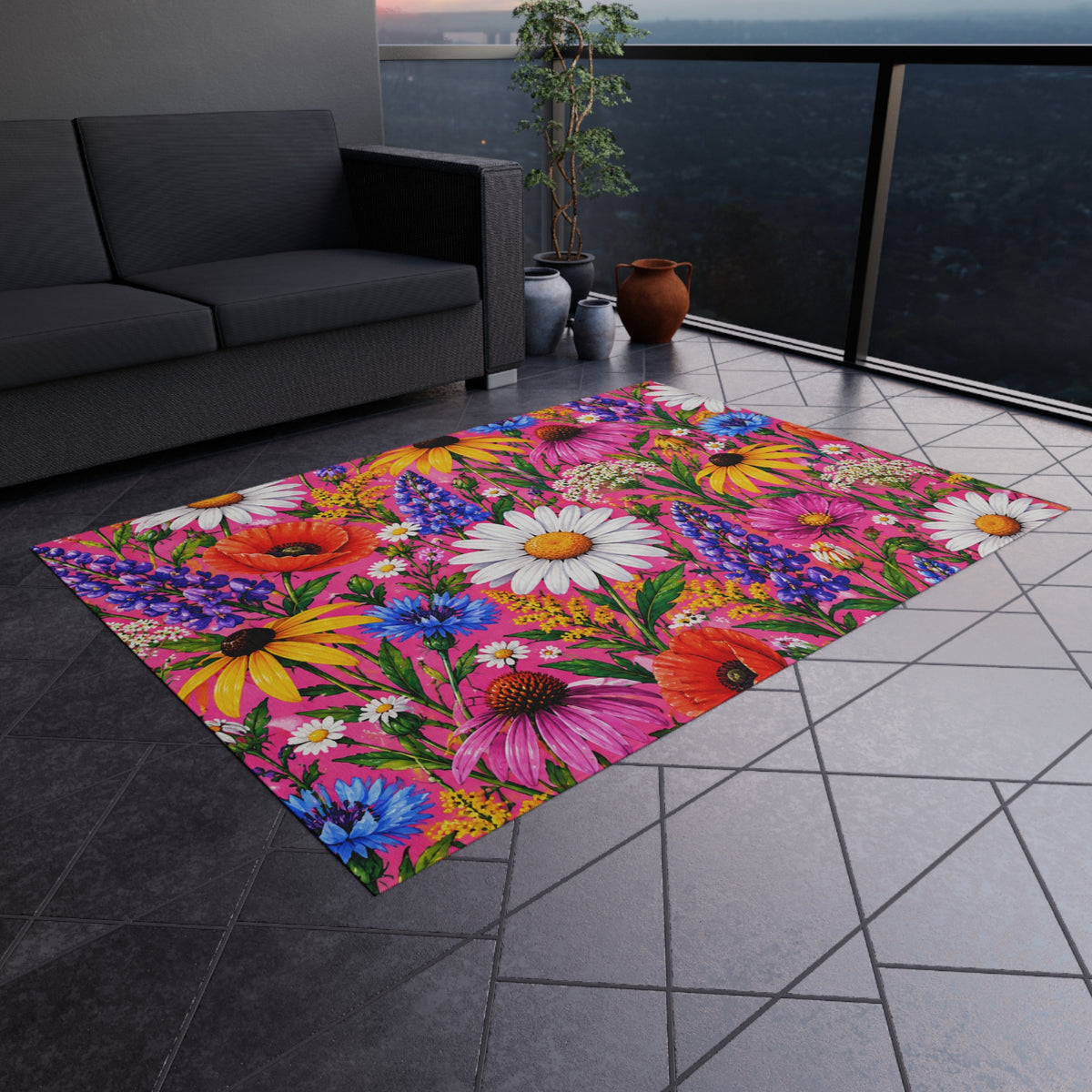 Wildflower Garden Outdoor Rug — Bright Floral Doormat for Patio & Porch
