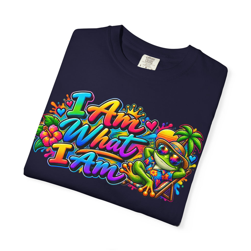 T-Shirt — "I Am What I Am" Colorful Tropical Frog Graphic Tee