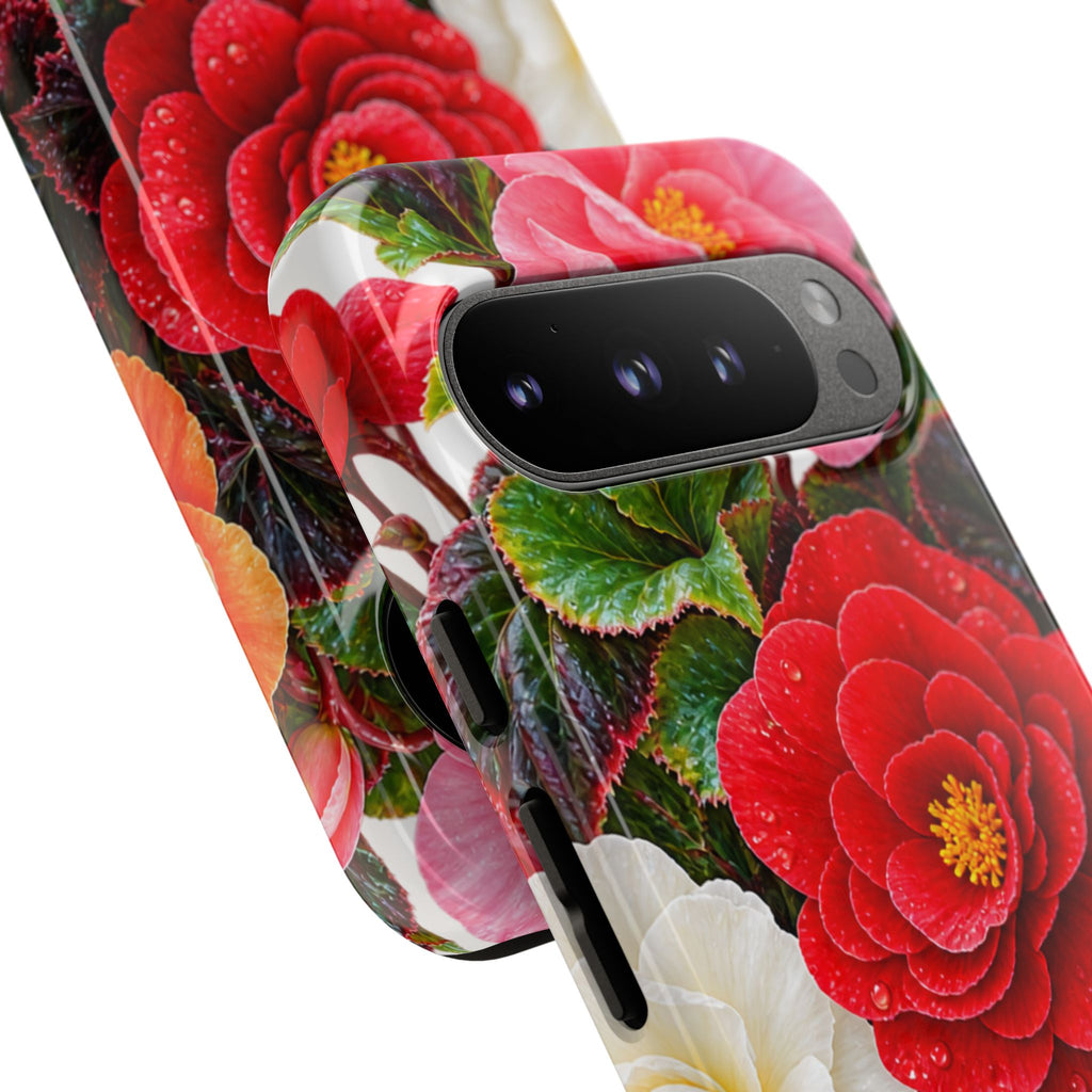 Floral Begonia Phone Case — Vibrant Red, Pink & Yellow Blossom Protective Cover