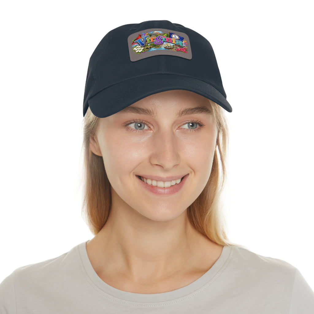 Virginia Postcard Patch Dad Hat | Leather Rectangle State Patch