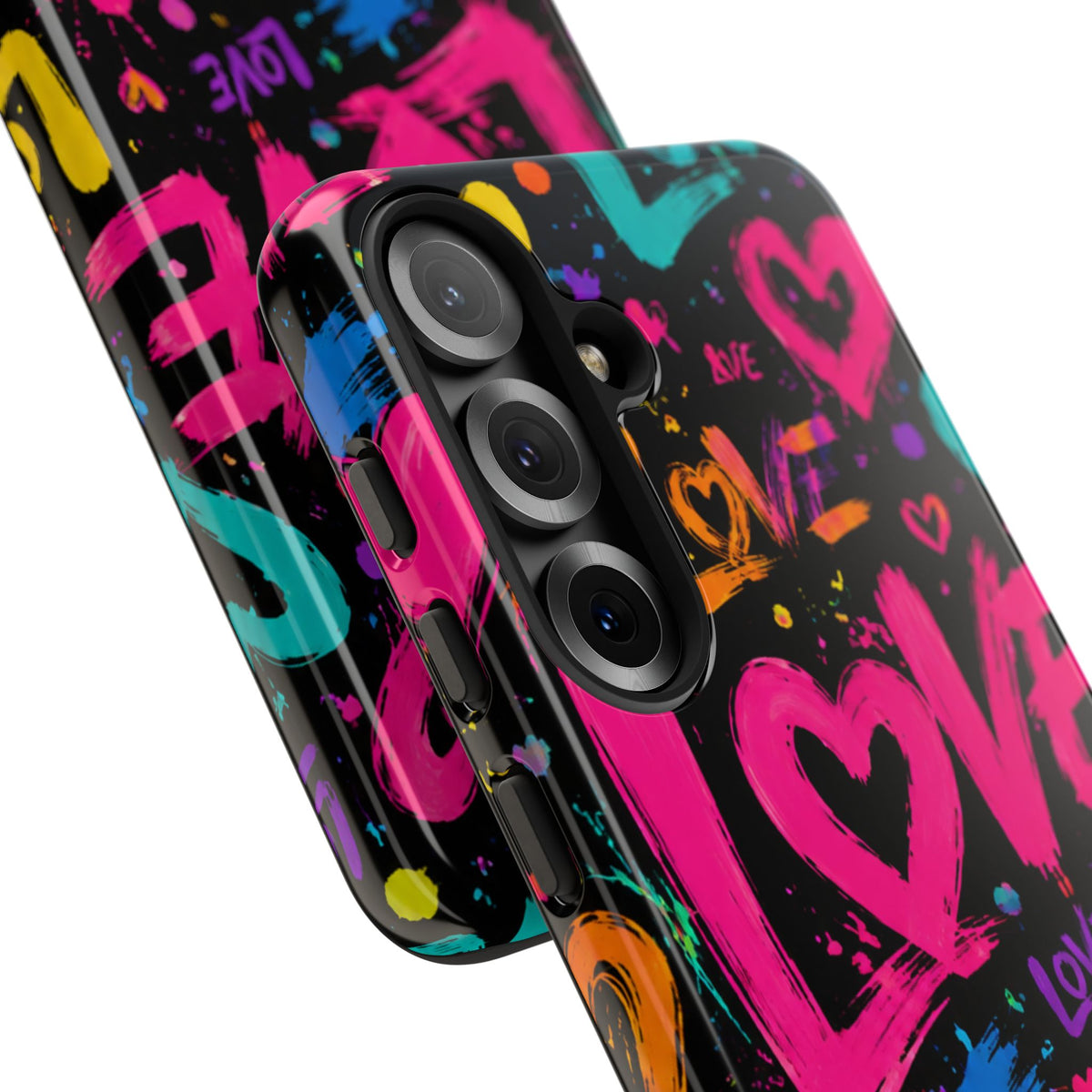 Phone Case — Neon Graffiti "Love" Hearts Protective Tough Case