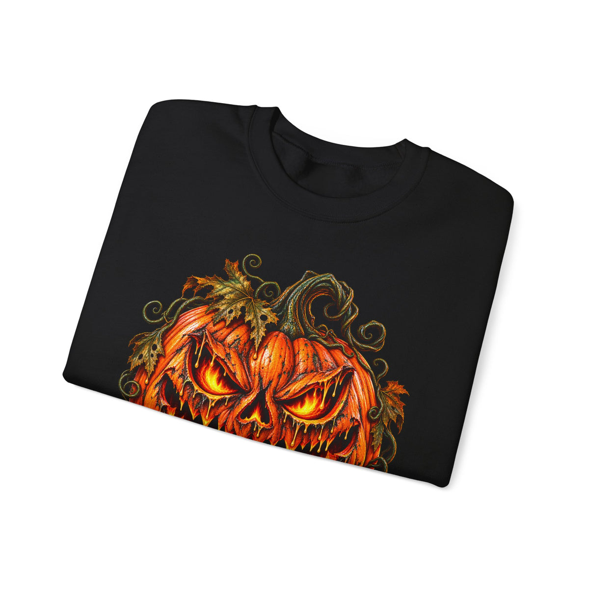 Halloween Pumpkin Crewneck Sweatshirt — Scary Jack-O'-Lantern Graphic