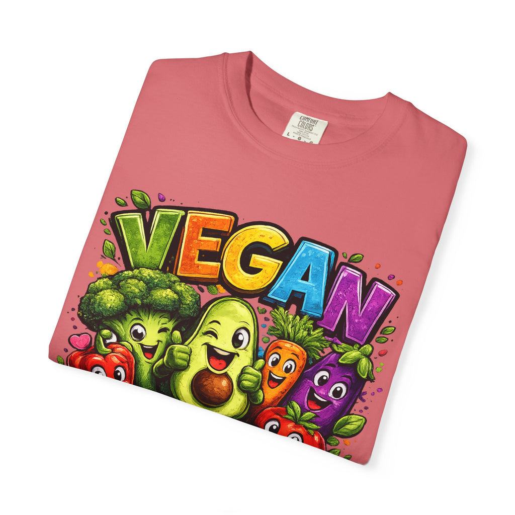 Vegan for Life T-Shirt | Colorful Cartoon Veggies Tee