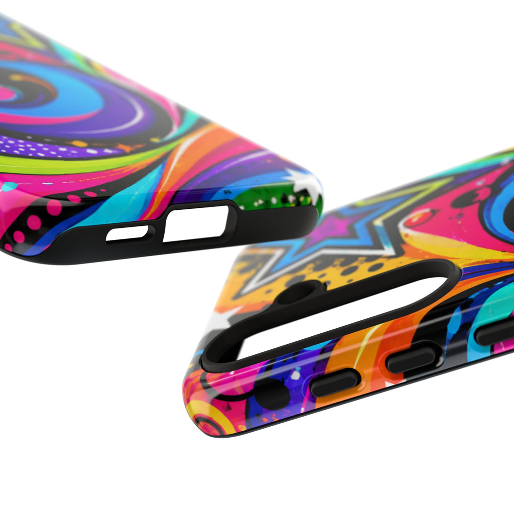 Psychedelic Swirl Phone Case — Bold Retro Stars & Neon Pop Art Tough Case