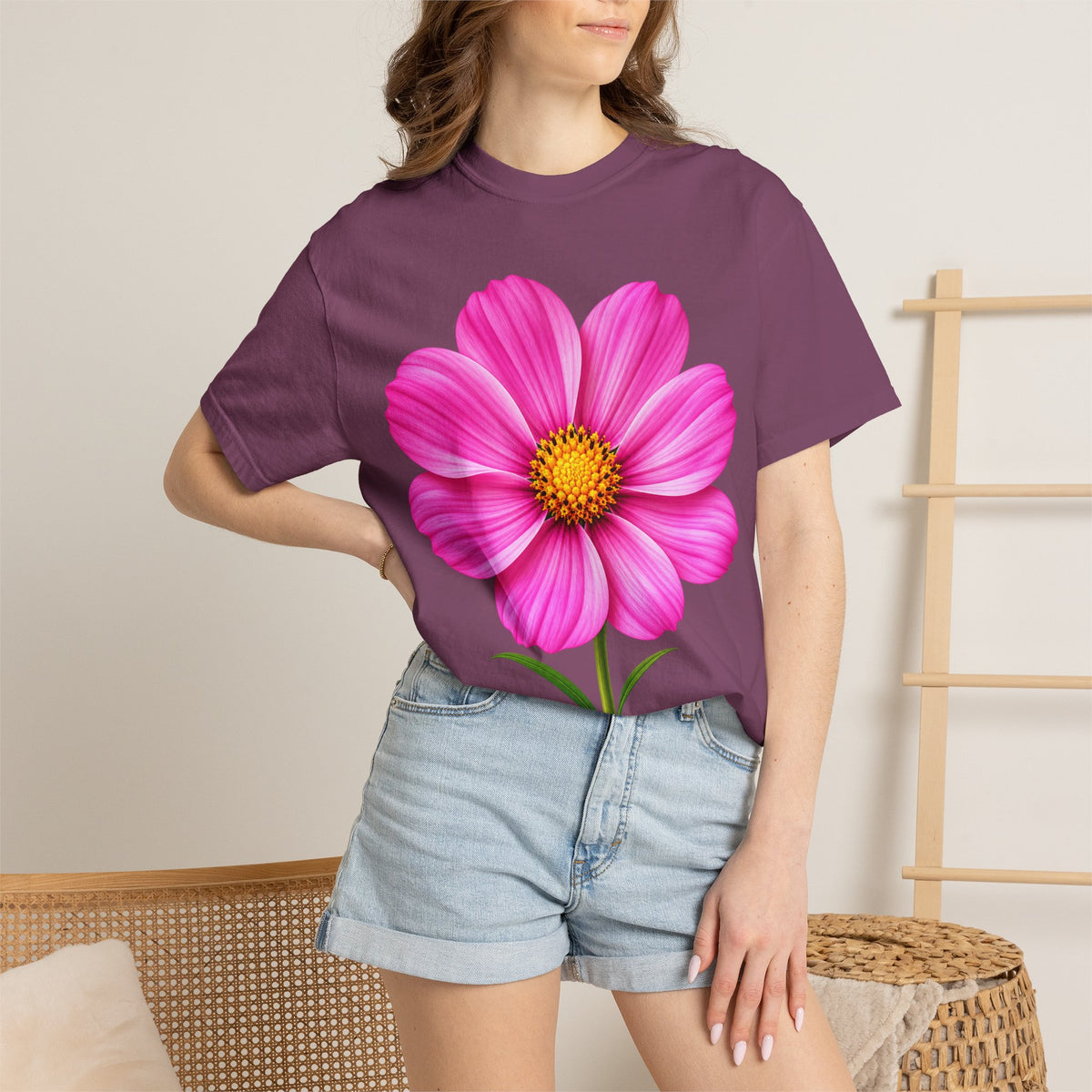Pink Cosmos Flower T-shirt | Inspirational Back Quote