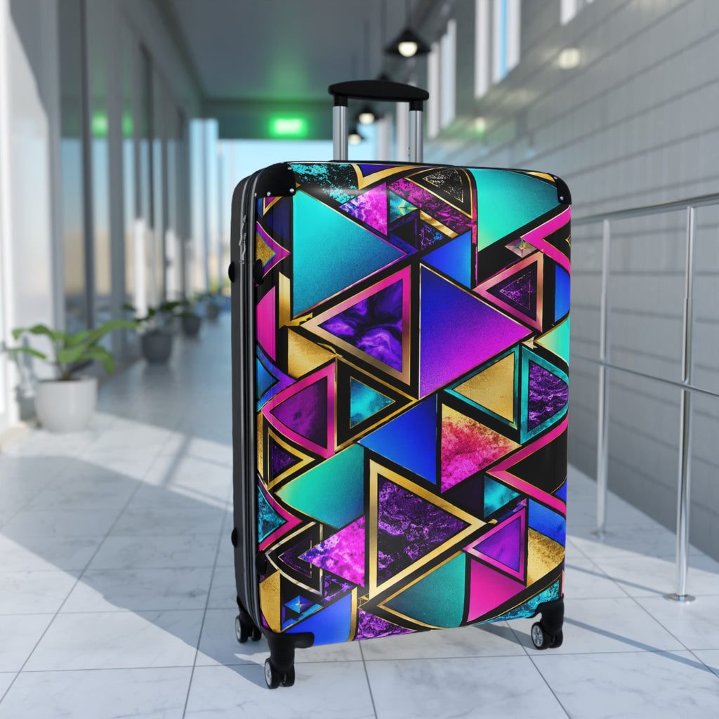 Geo Neon Triangle Carry-On Suitcase — Colorful Travel Luggage