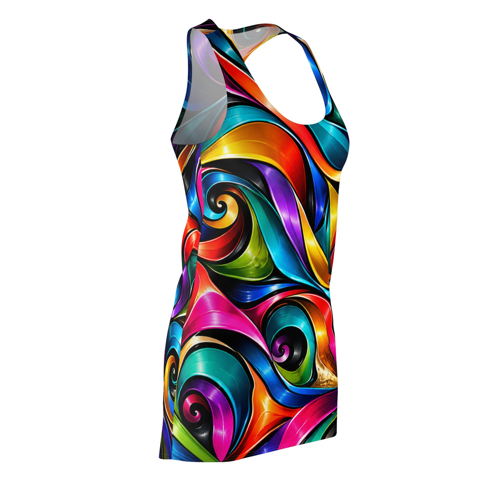 Colorful Swirl Racerback Dress — Vibrant All-Over Print Sundress