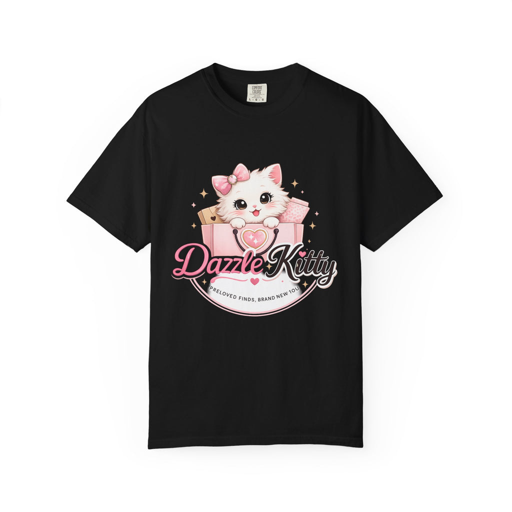 Dazzle Kitty Cute Kitten Illustration T-shirt | Pink Bow Cat Tee