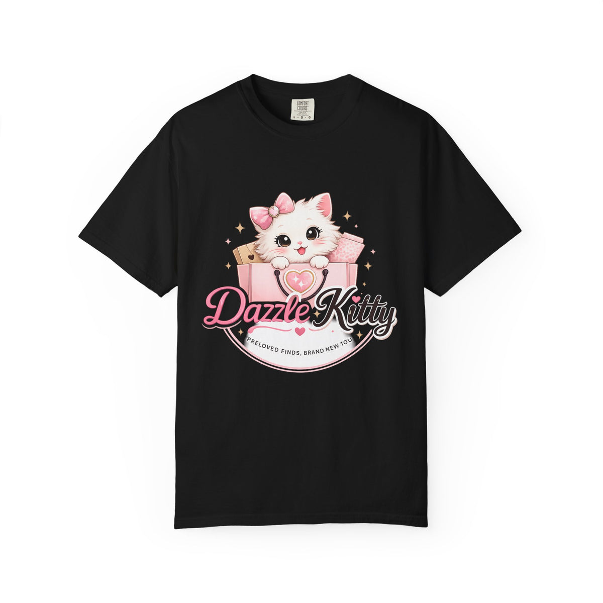 Dazzle Kitty Cute Kitten Illustration T-shirt | Pink Bow Cat Tee