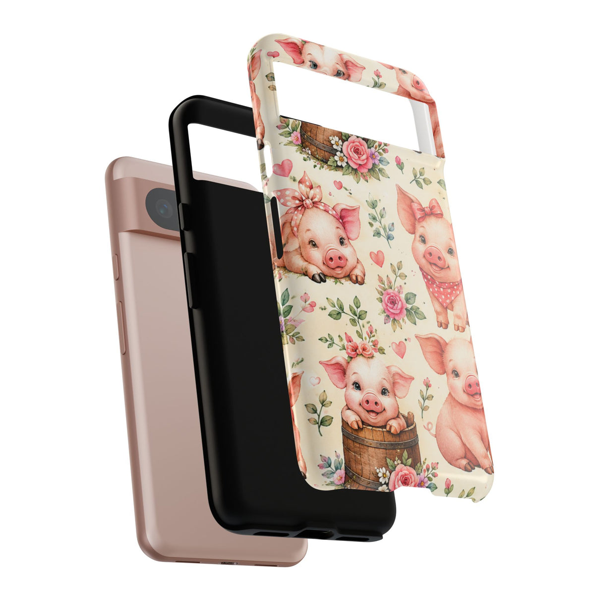 Cute Pink Piglet Phone Case — Vintage Floral Farm Animal iPhone Cover