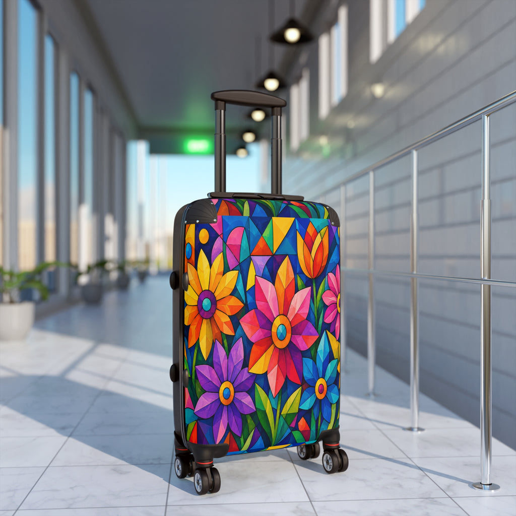 Colorful Floral Carry-On Suitcase – Vibrant Stained-Glass Flower Travel Luggage