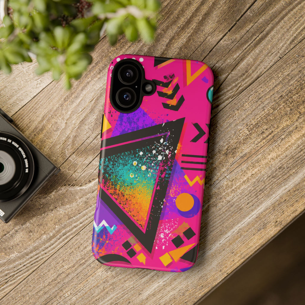 Retro 80s Geometric Phone Case — Neon Triangle Tough Case