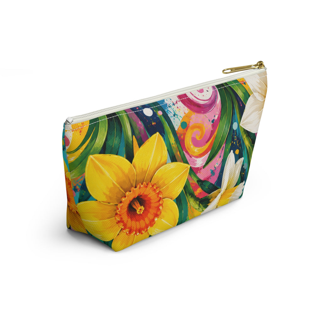 Daffodil Bloom Accessory Pouch — Floral T‑Bottom Makeup Bag