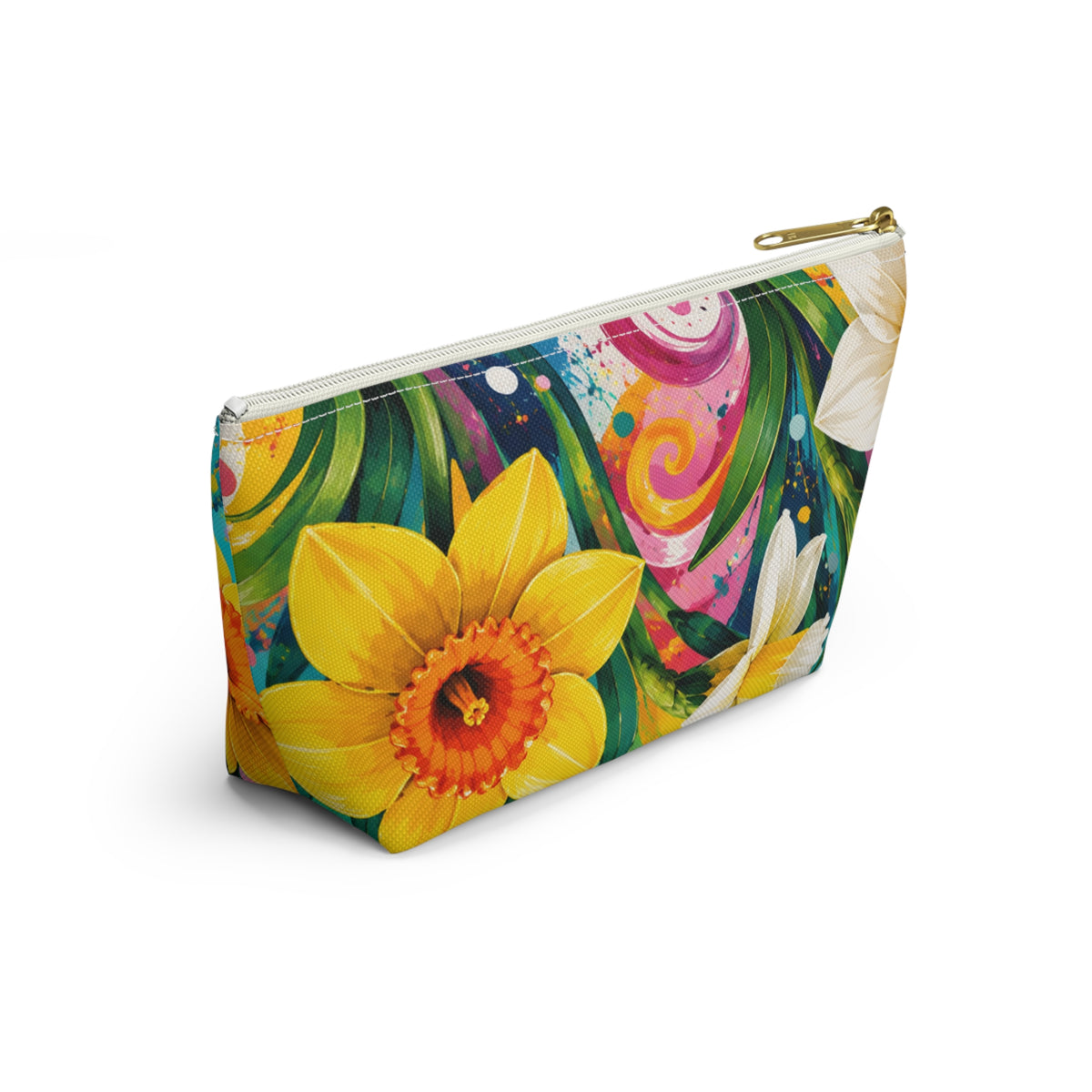 Daffodil Bloom Accessory Pouch — Floral T‑Bottom Makeup Bag