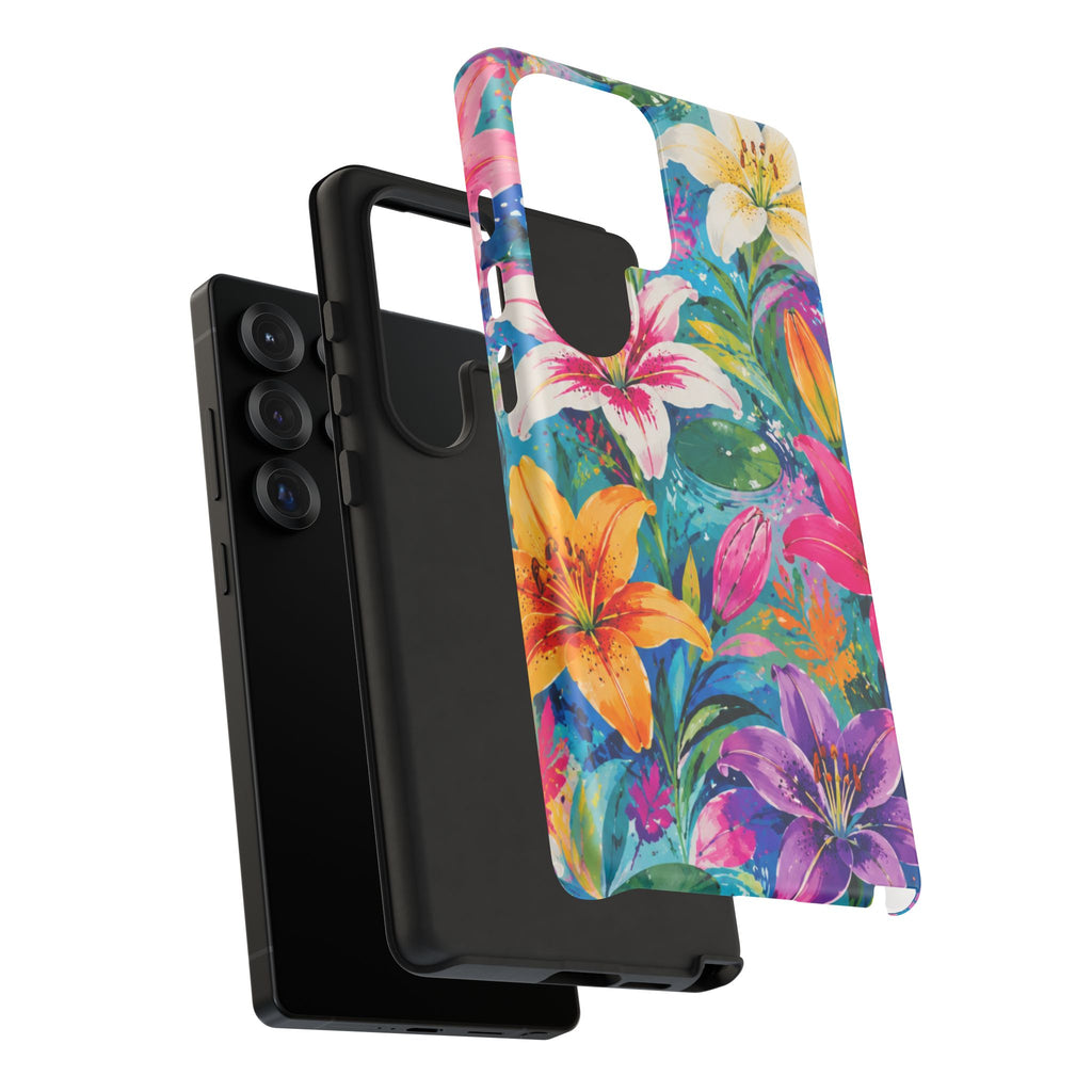 Floral Lily Tough Phone Case — Colorful Tropical Flower Protective Cover