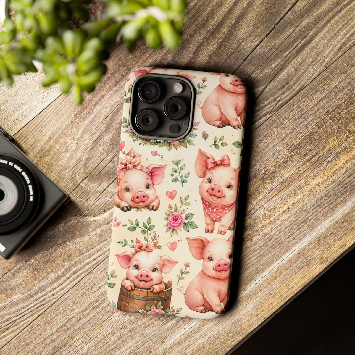 Cute Pink Piglet Phone Case — Vintage Floral Farm Animal iPhone Cover