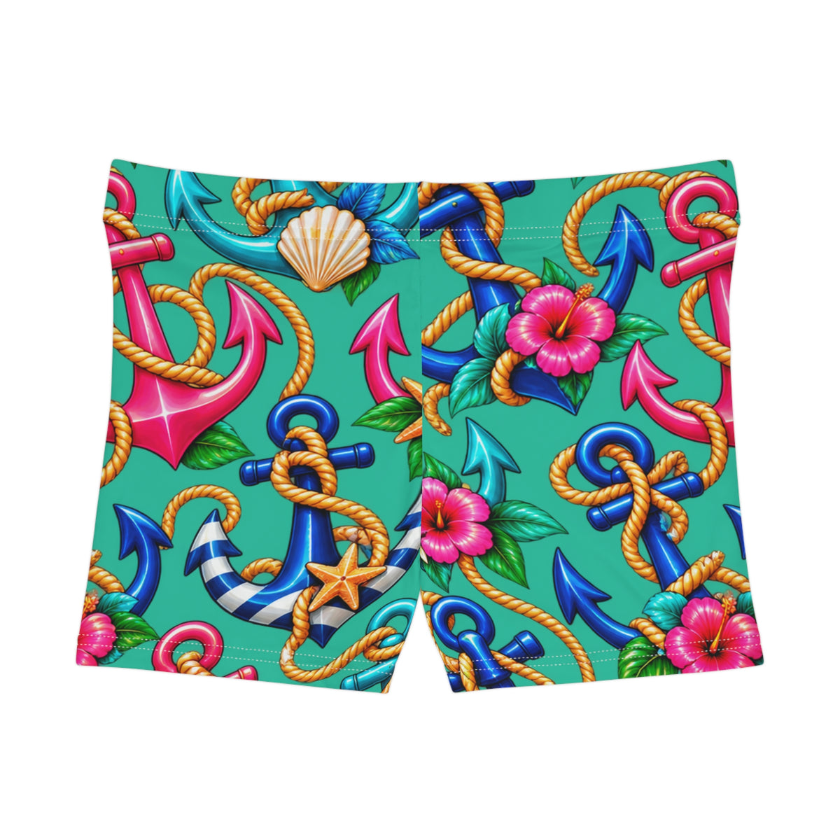 Nautical Anchor Print Women's Swim Shorts — Tropical Hibiscus Beachwear