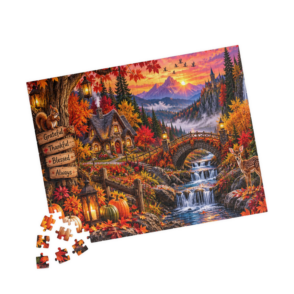 Autumn Cottage 520/1014-Piece Jigsaw Puzzle — Grateful Thankful Blessed Fall Scene