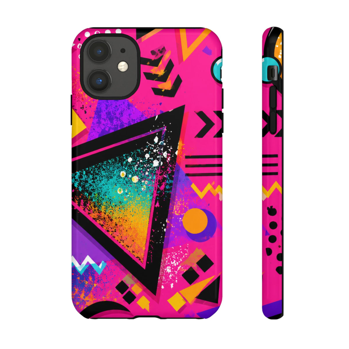 Retro 80s Geometric Phone Case — Neon Triangle Tough Case