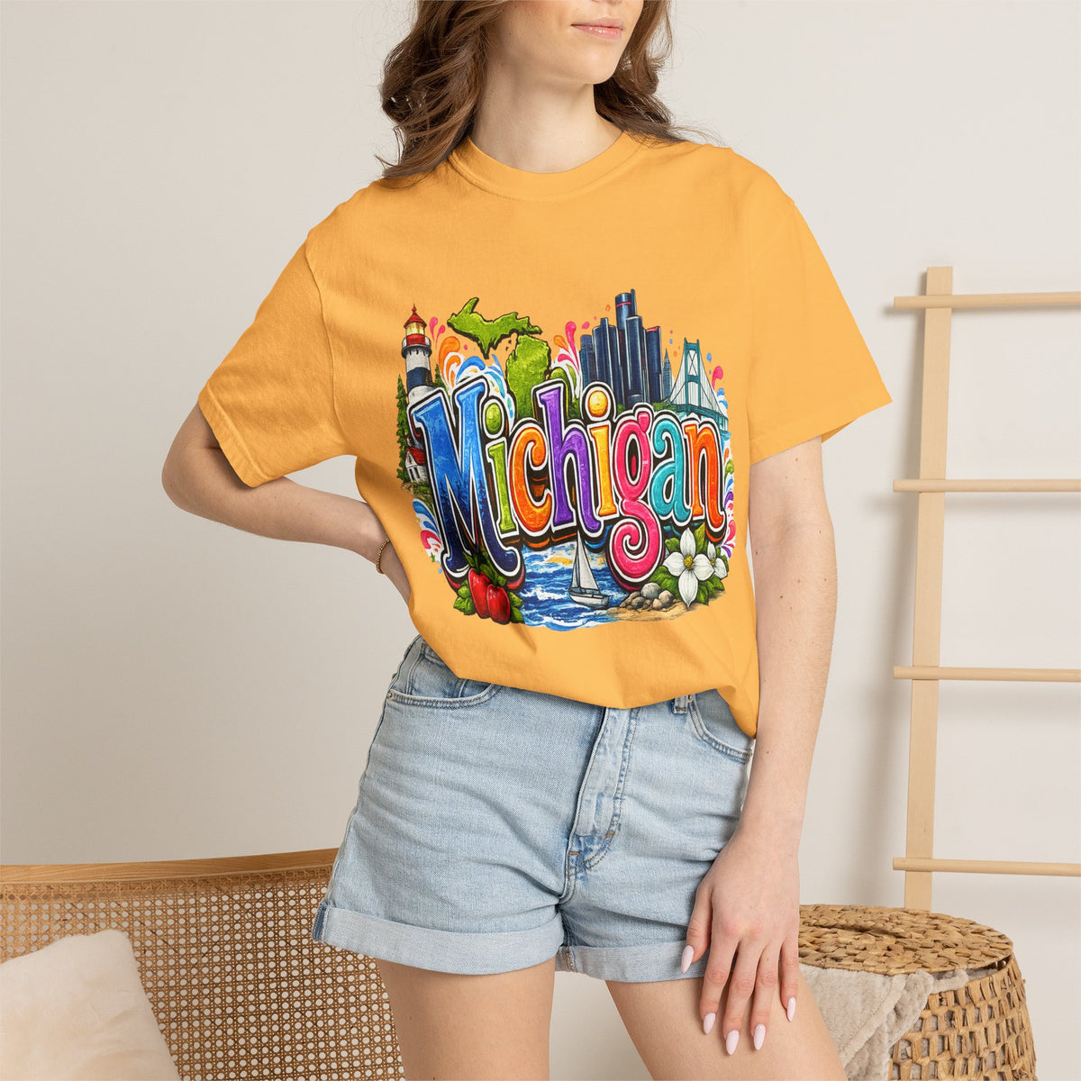 Michigan State Scene T-Shirt | Lighthouse, Skyline, Great Lakes