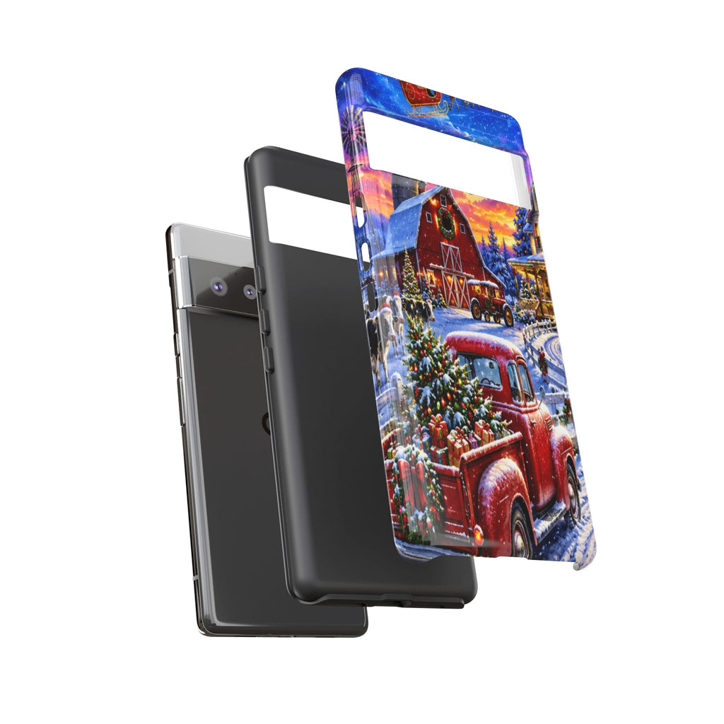 Christmas Farm Phone Case — Vintage Red Truck in Snowy Holiday Scene