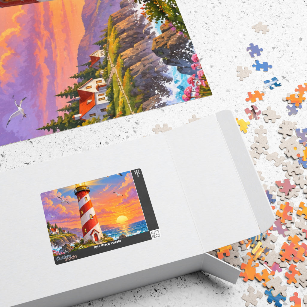 Lighthouse Sunset Seaside Puzzle 520-Piece | Scenic Ocean Jigsaw