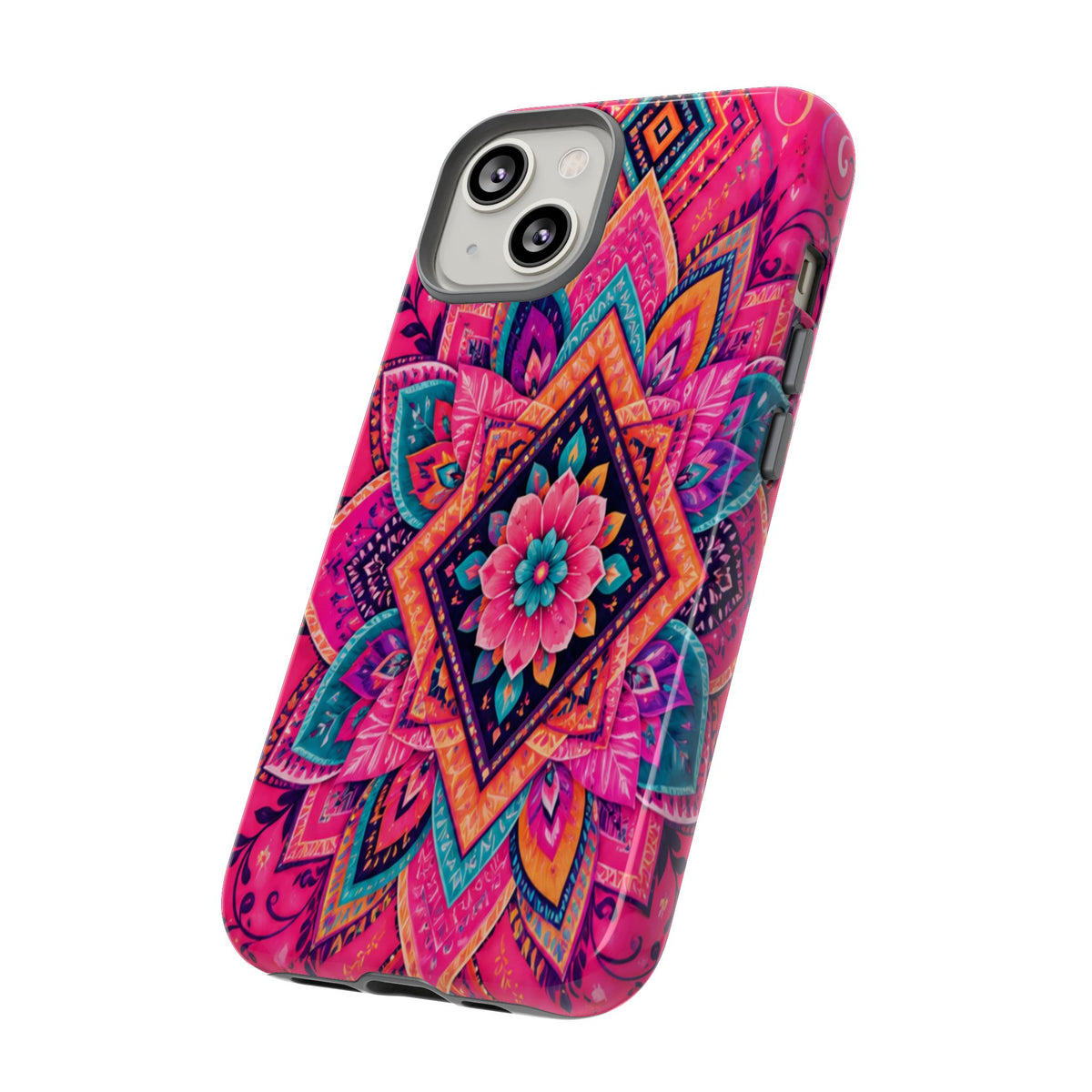 Floral Mandala Tough Phone Case — Pink Boho Protective Cover