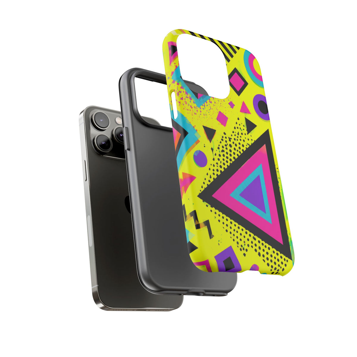 Retro 80s Geometric Phone Case — Neon Memphis Triangle Design