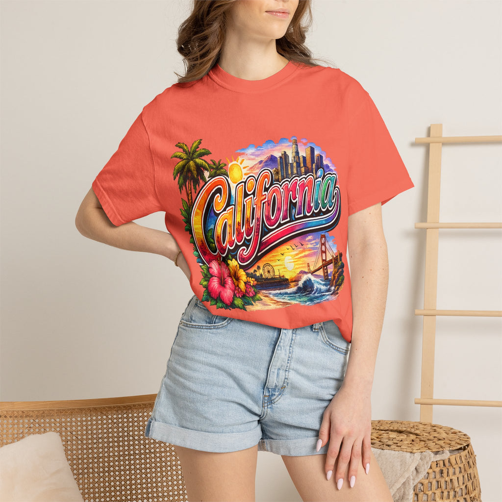 California Sunset Scenic T-shirt | Golden Gate Palm Beach Hibiscus