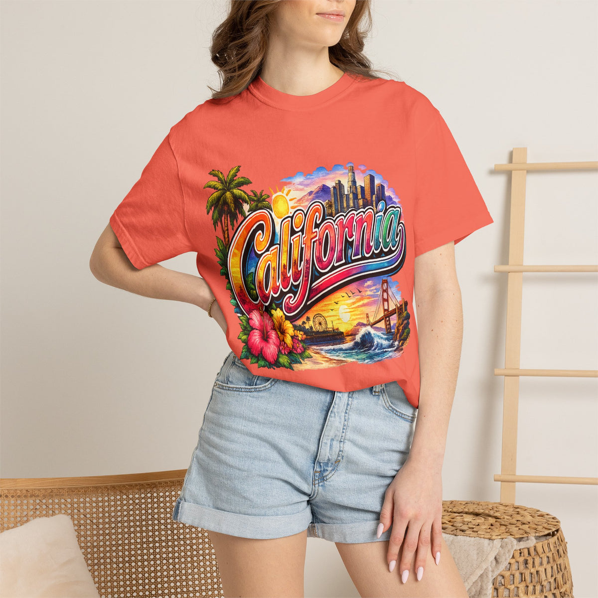 California Sunset Scenic T-shirt | Golden Gate Palm Beach Hibiscus
