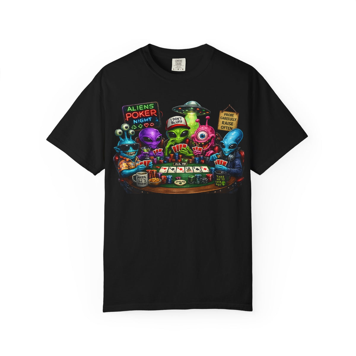 Aliens Poker Night T-shirt | Funny UFO Casino Card Game Design