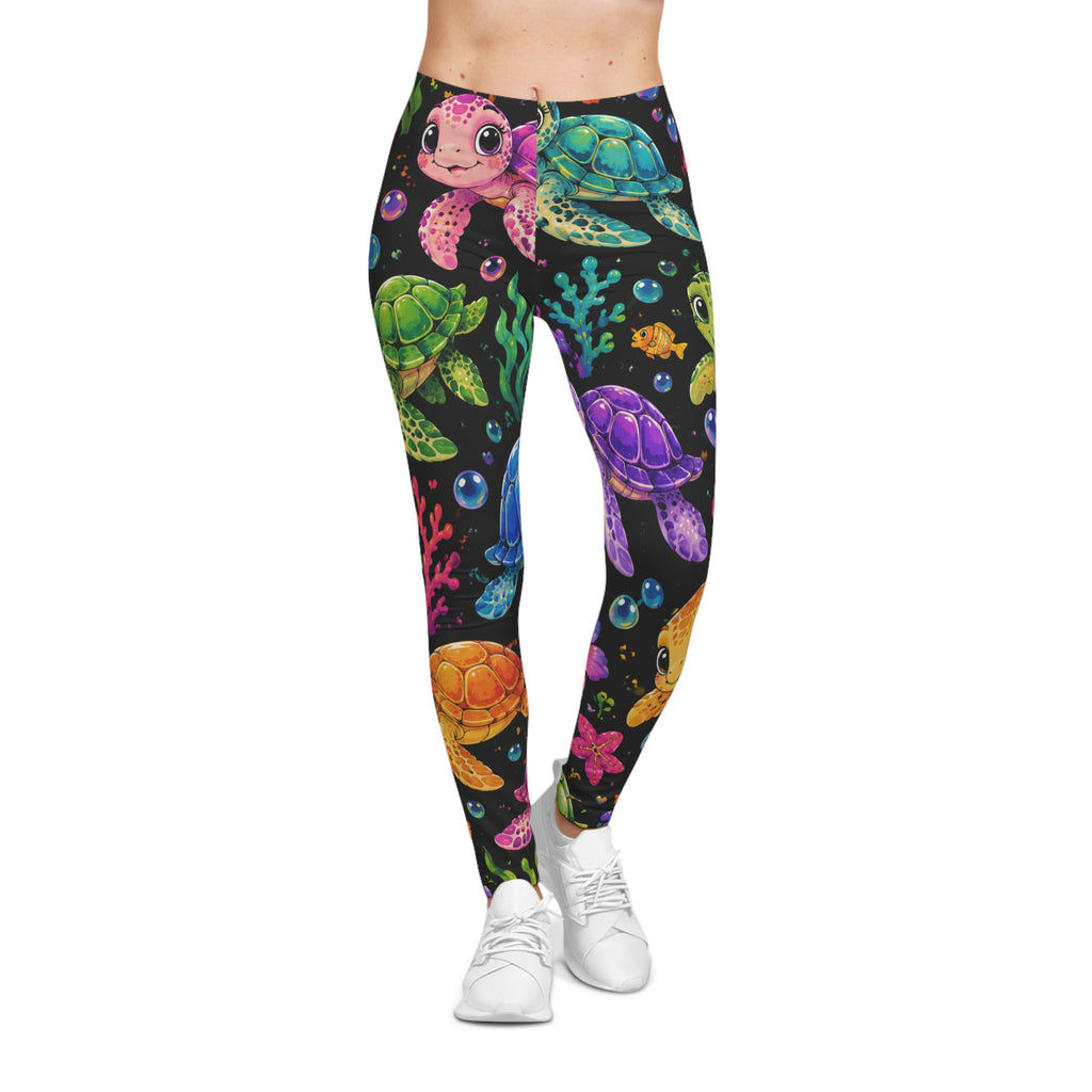 Colorful Sea Turtle Leggings — Women's Tropical Ocean Print Leggings