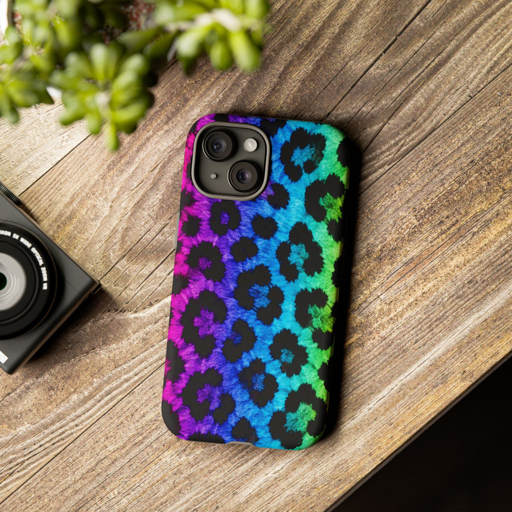 Neon Rainbow Leopard Tough Case – Colorful Animal Print Phone Cover