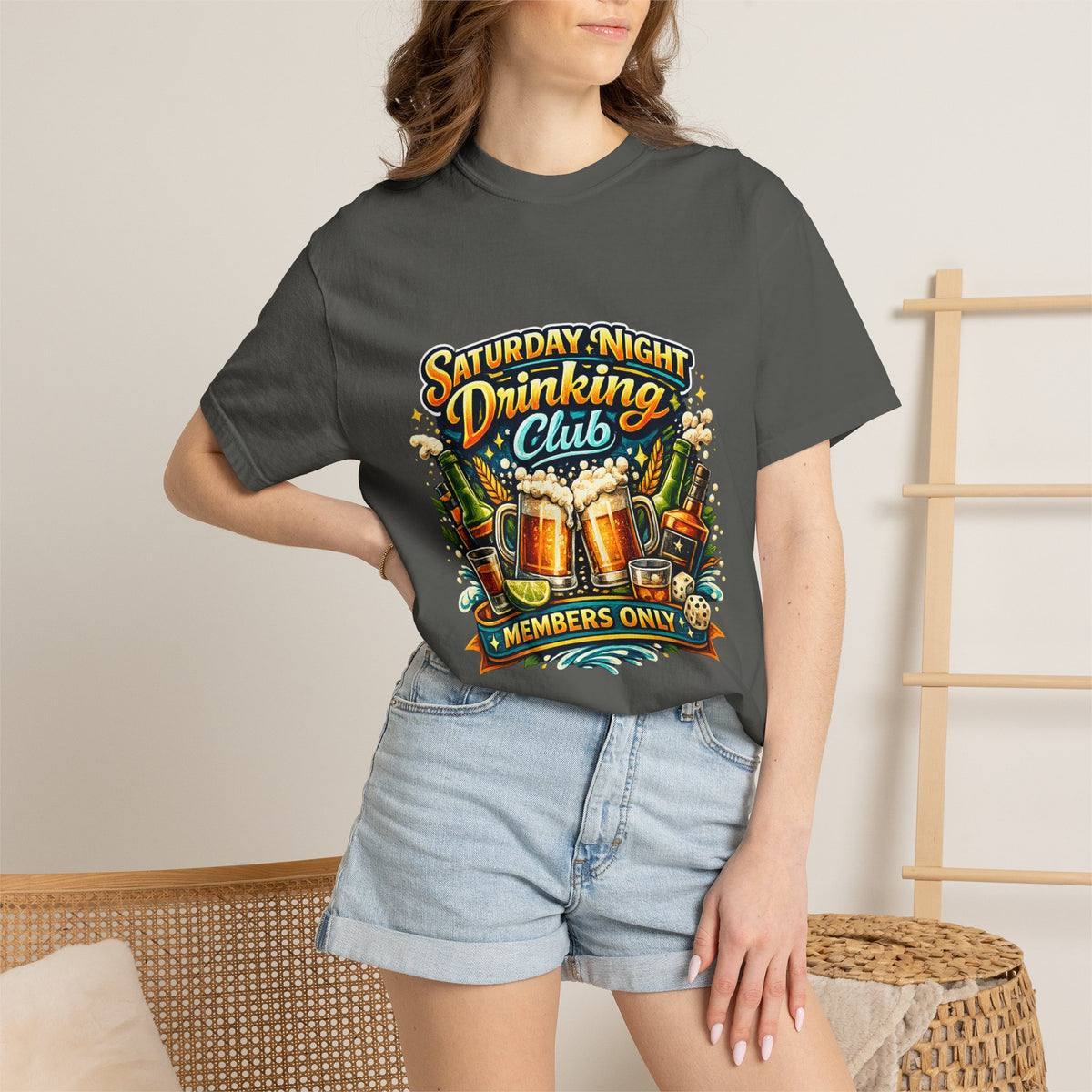 Saturday Night Drinking Club T-shirt | Beer Glasses, Bottles, Members Only