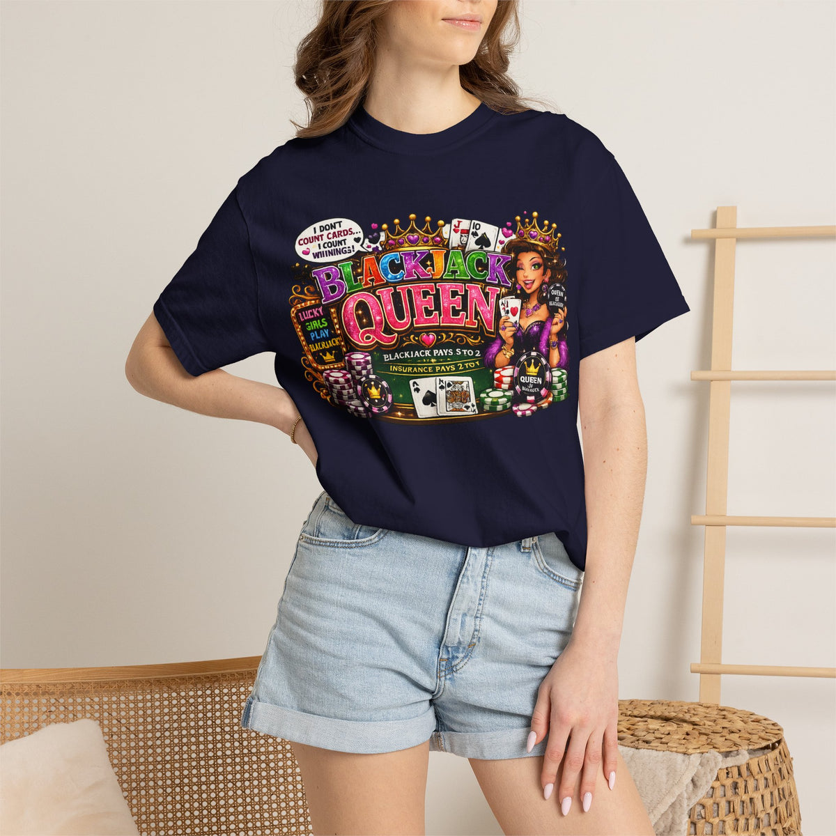 Blackjack Queen T-shirt | Casino Card Dealer Illustration