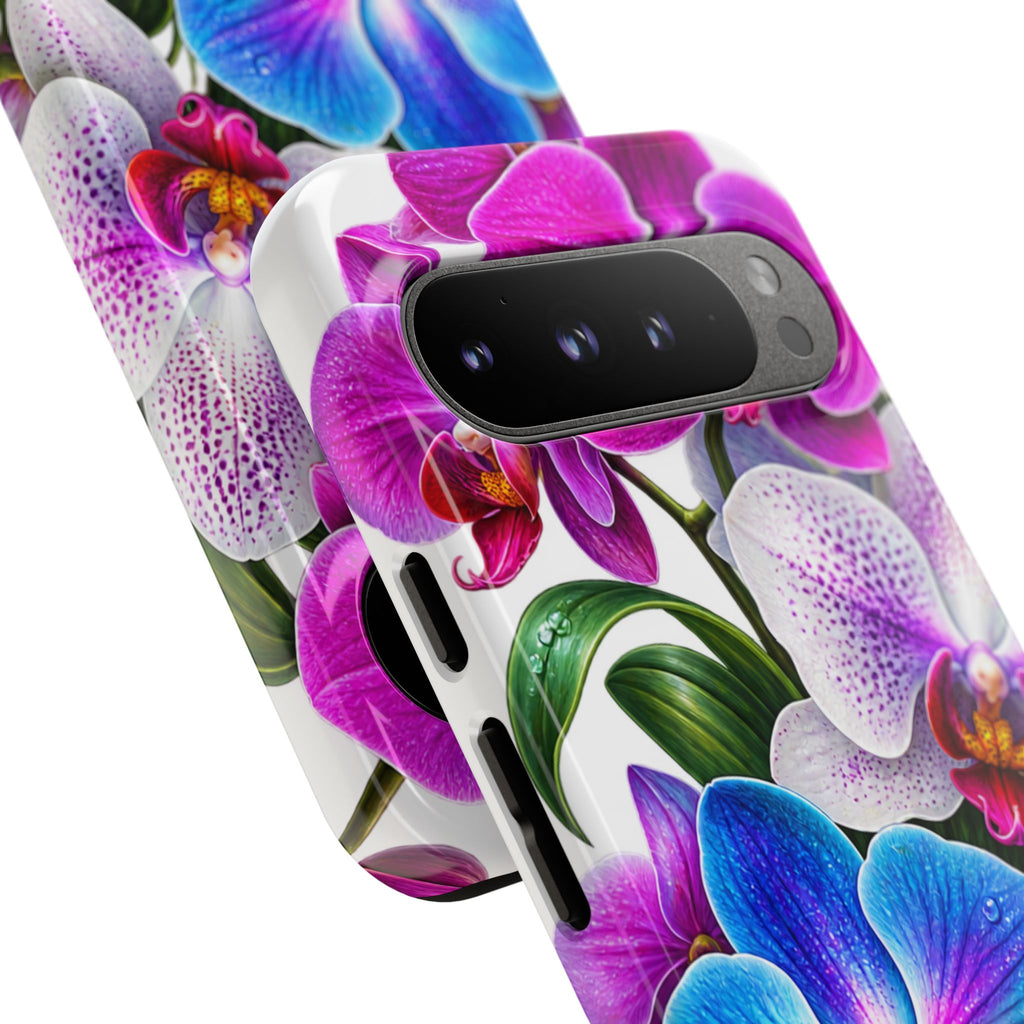 Orchid Floral Tough Phone Case – Vibrant Blue & Pink Orchid Protective Cover