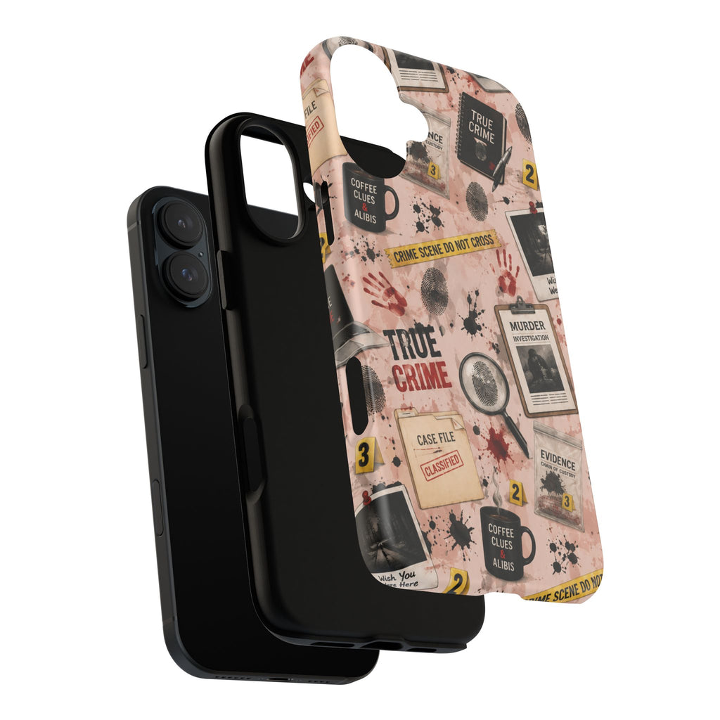 True Crime Pattern Phone Case – Detective Evidence, Crime Scene Tape & 'True Crime' Design