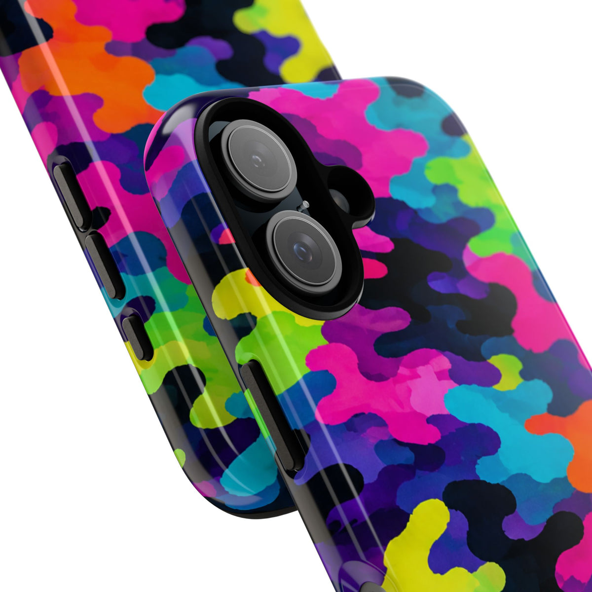 Neon Camo Tough Phone Case — Bright Rainbow Protective iPhone Cover