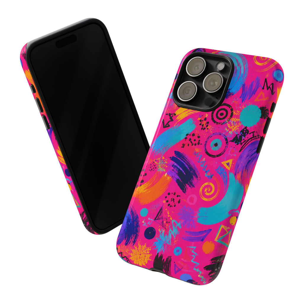 Neon Retro Abstract Tough Phone Case — 80s Brushstroke Pattern