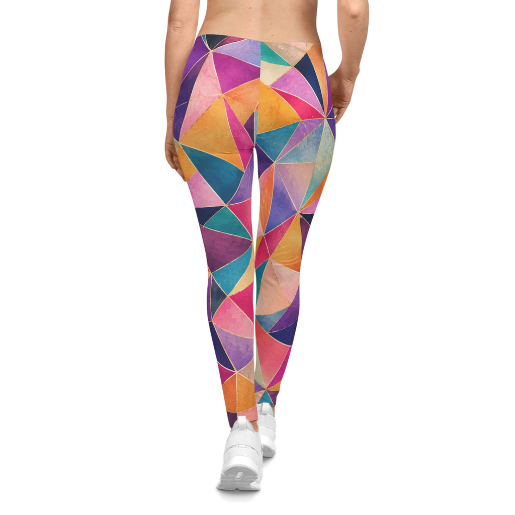 Geometric Watercolor Leggings — Colorful Triangle Print Activewear