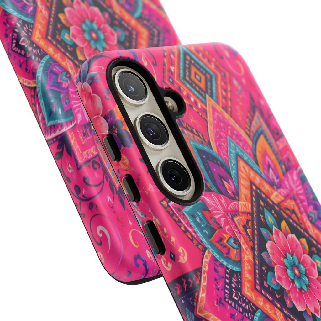 Floral Mandala Tough Phone Case — Pink Boho Protective Cover
