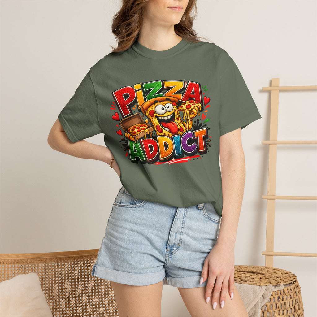 Pizza Addict T-shirt | Cartoon Slice Graphic, Funny Food Tee