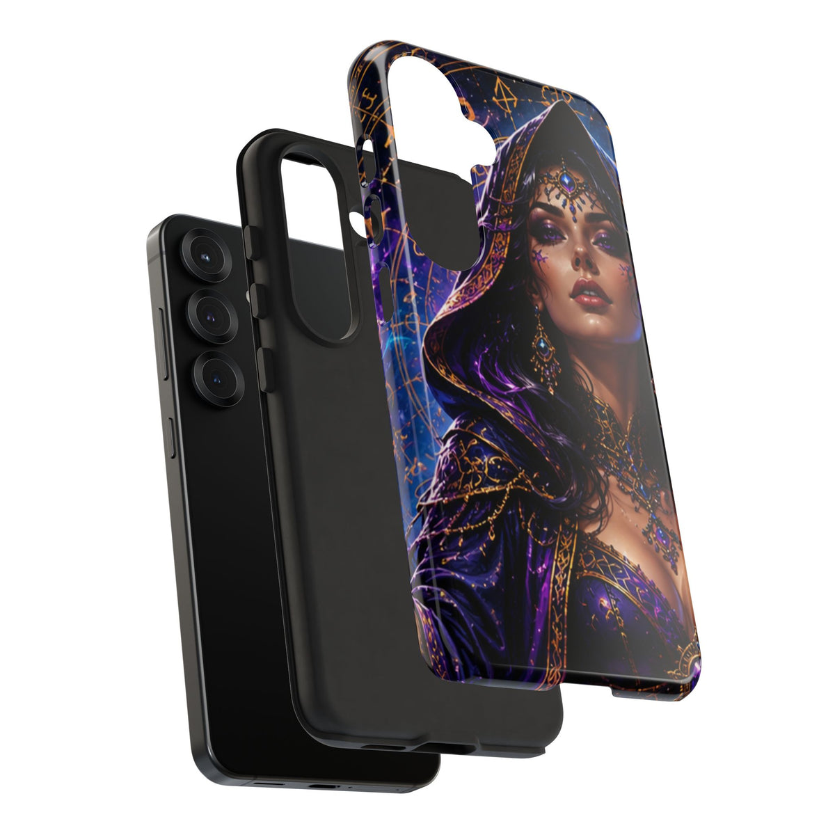 Phone Case — Mystical Sorceress Art Protective Tough Case (Astrology, Purple Hooded Witch)