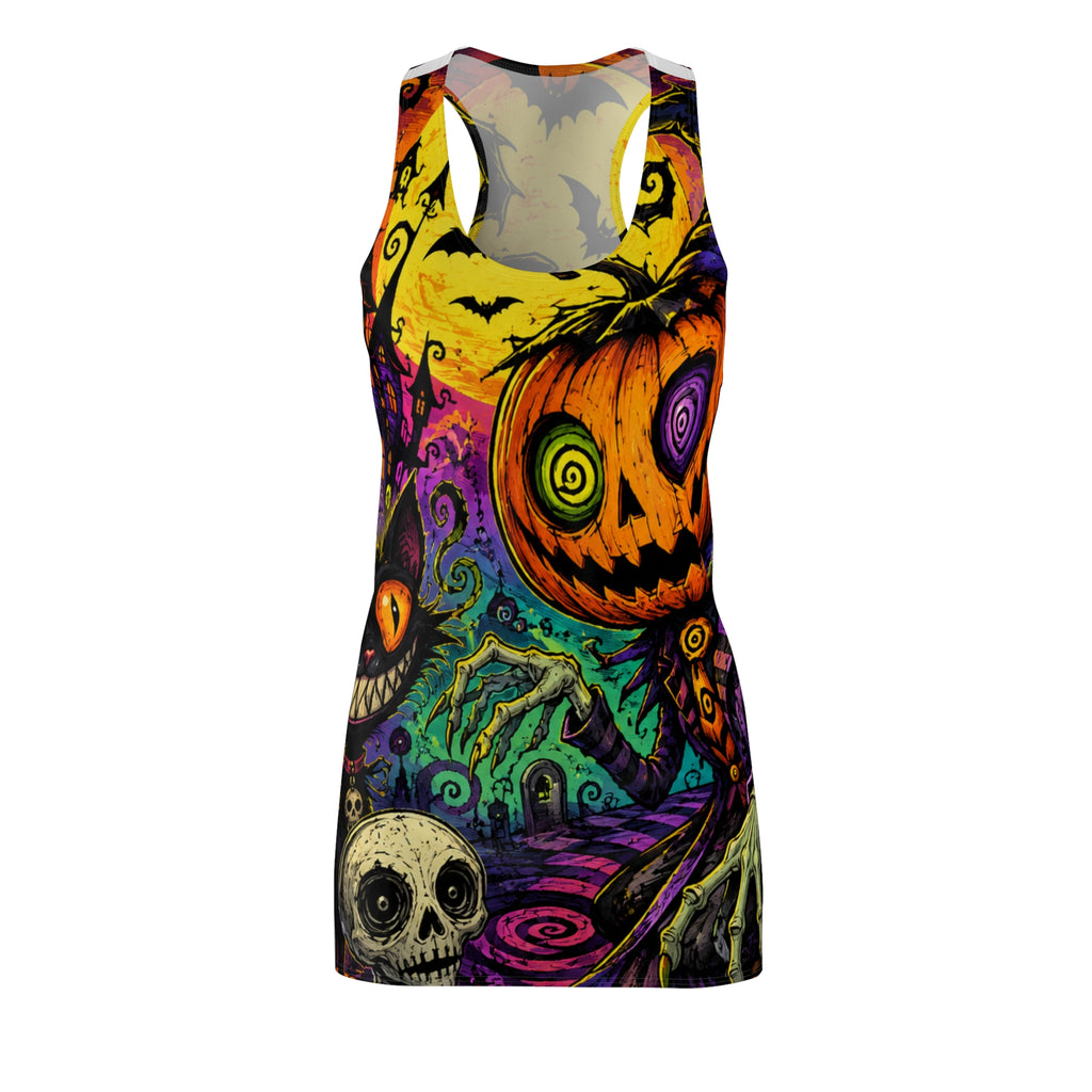 Psychedelic Halloween Pumpkin Racerback Dress | AOP
